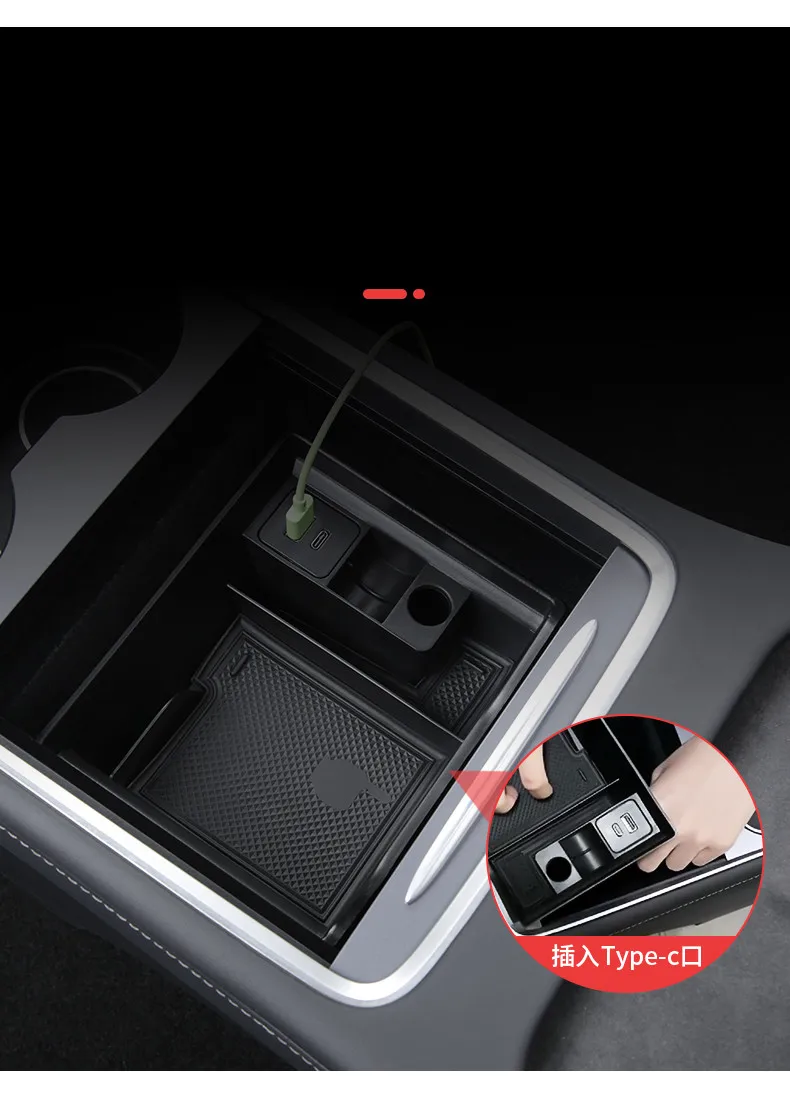 New for Tesla Model 3 Y 2021 Car Armrest Box Storage Organizer Containers Center Console Flocking Storage Box Console Holder
