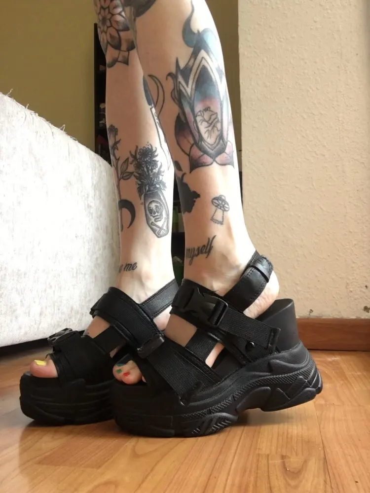 Skup Fujin sandały z wysokimi obcasami damskie zwiększone buty grube dno lato 2020 nowych kobiet buty klin z buty na koturnie z odkrytymi palcami