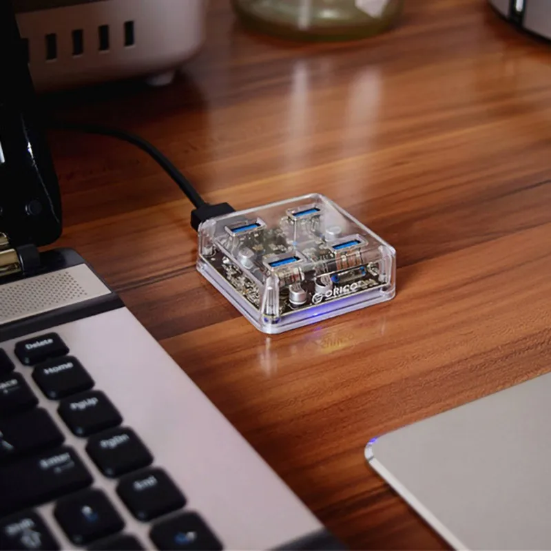 Прозрачный 4 порта USB 3,0 концентратор от 1 до 4 порта USB 3,0 концентратор прозрачный USB3.0 адаптер сплиттер с Micro USB блок питания