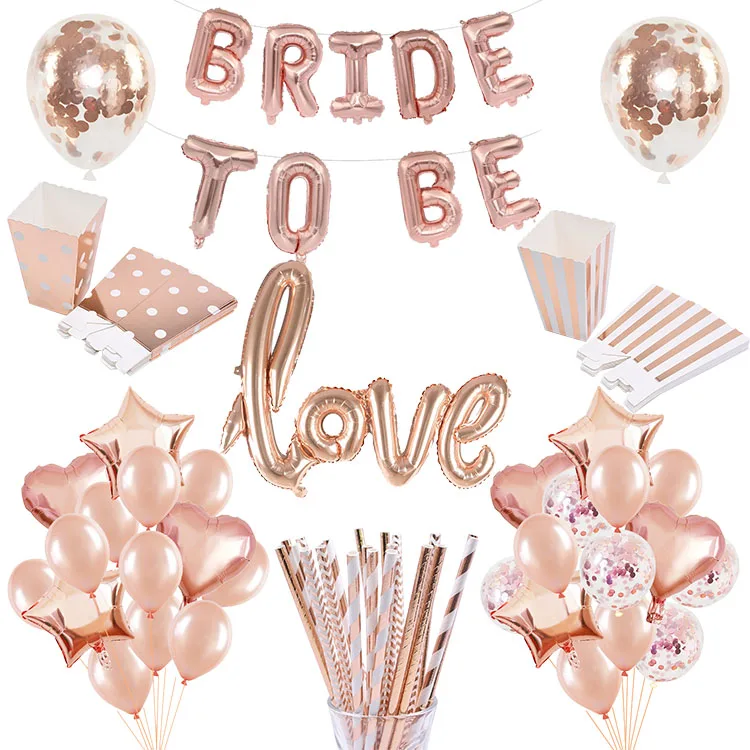 Розовые золотые наборы для невесты свадебные/обручальные шары с кисточками бумажные соломинки для душа ребенка и детский Декор для дня рождения свадебные принадлежности
