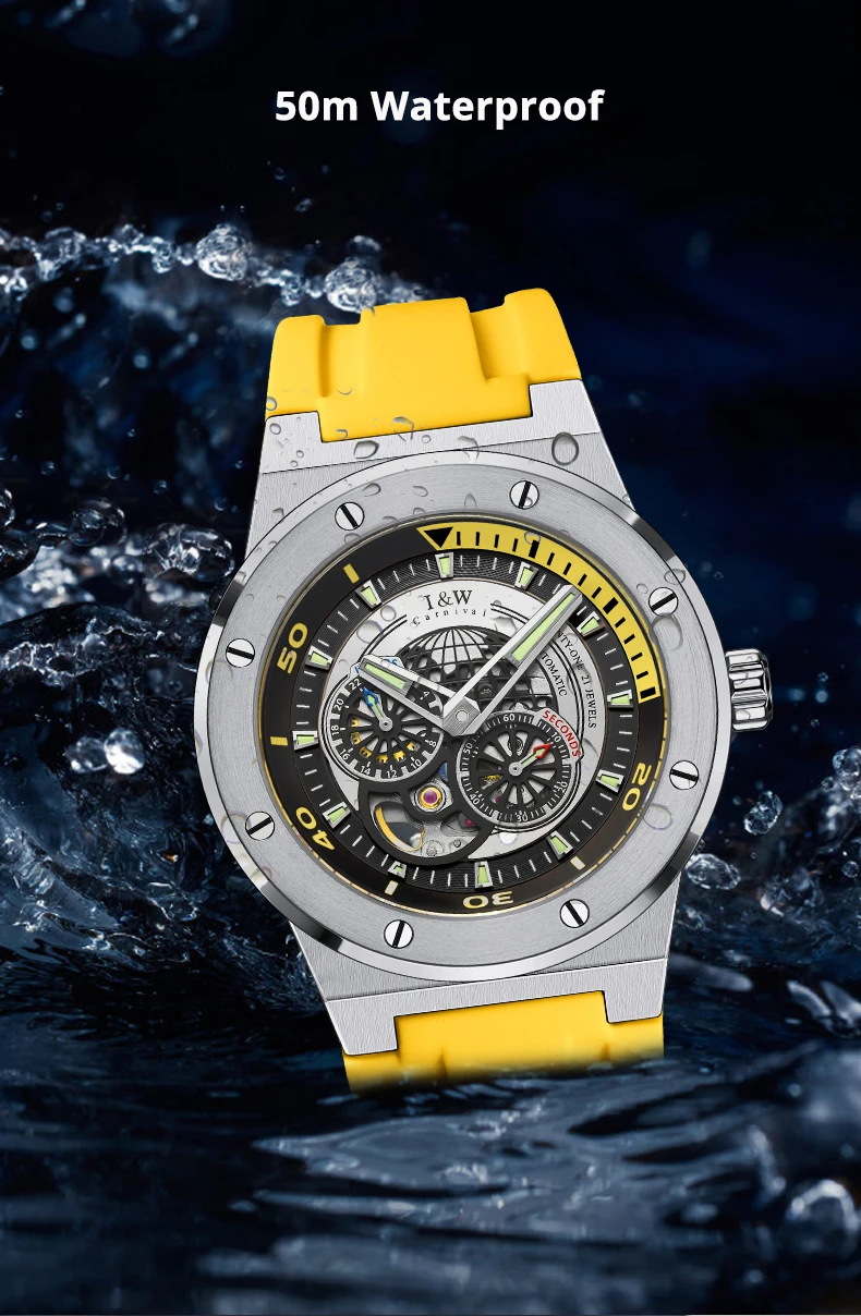 diving watches for sale Relogio Masculino Luxury Brand I&W New Automatic Watch Skeleton Men's Watches Sapphire MIYOTA Movement 5bar Sport Watch for Men mens digital sports watches