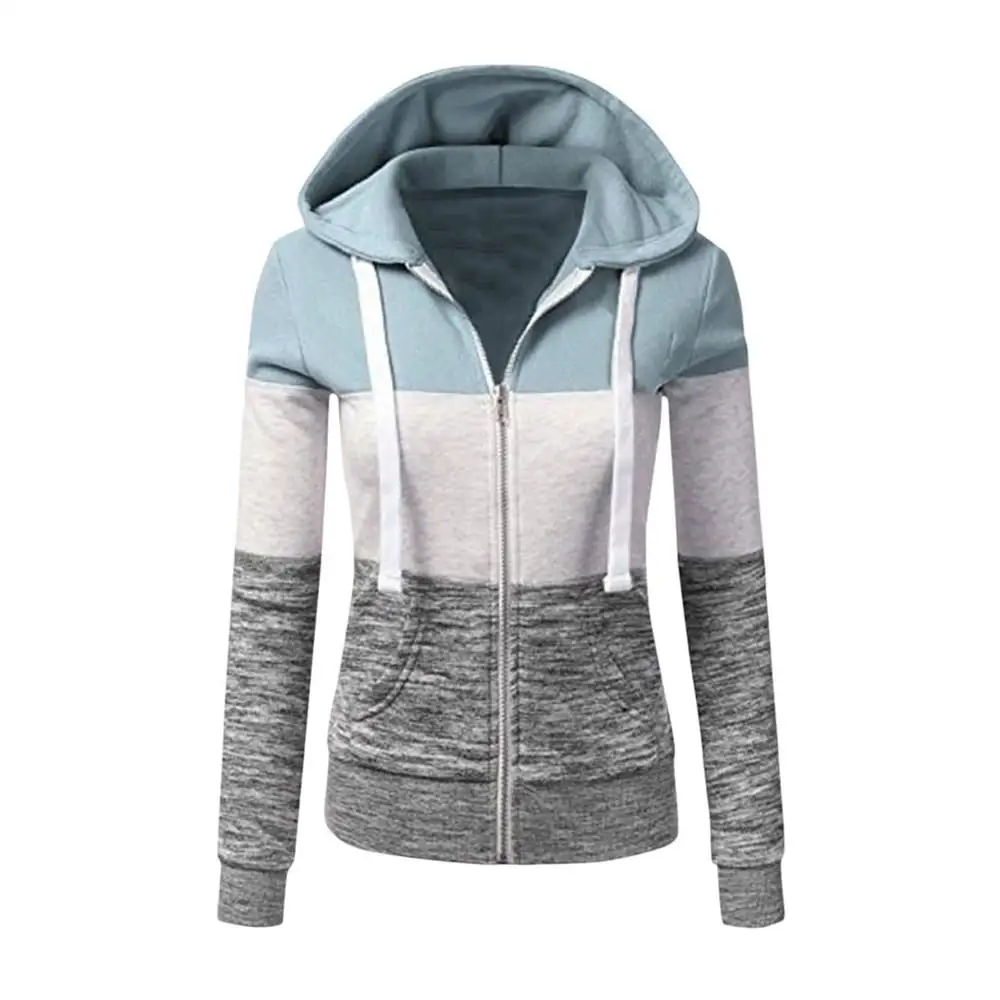 hoodies Women Colorblock Hoodies Autumn Casual Drawstring Zip Up Sweatshirt Fashion Patchwork Hooded Sport Female Hoodie Jacket Tops sweatshirts for women