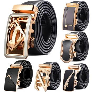 

Business Belt Brand Fashion Gold Silver Automatic Buckle Genuine Leather Belt Men's Belts Cow Leather Belts for Men 3.5cm Width