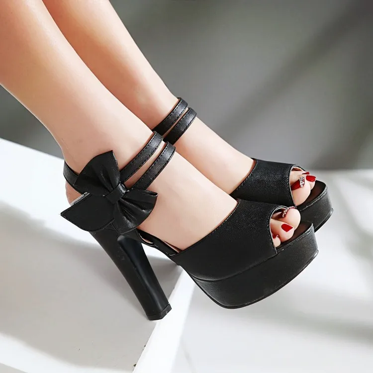 

2016 New Style High-heeled Sandals Korean-style Bow Chunky-Heel Peep-toe Sandals Waterproof Platform Thick Bottomed Rome Sandals
