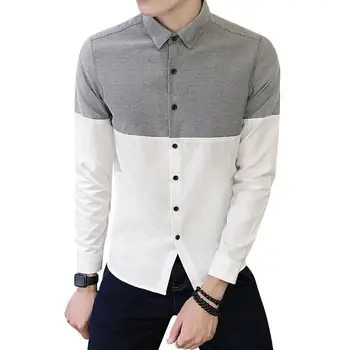 

Point Collar Color Block Oxford Shirt Men Single Breasted Long Sleeve Autumn Long Sleeve Shirt Korean Men Clothes Streetwear 4XL