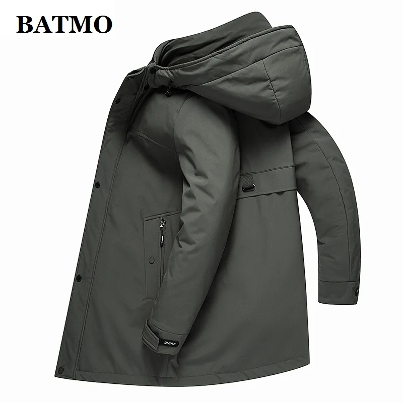 BATMO 90% белые куртки с капюшоном на утином пуху, мужские зимние пуховики, толстое теплое пальто, большие размеры 9019