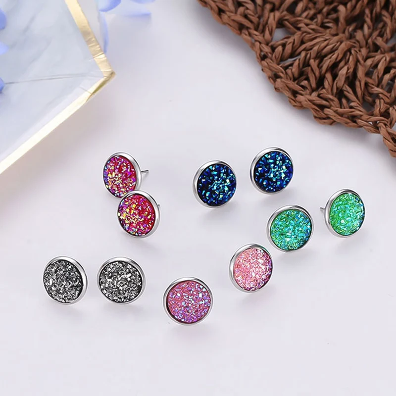 

New 2019 Vintage Imitation Stone Round Gypsophila Crystal Stud Earring 10 Colors Hypoallergenic Engagement Wedding Stud Earrings