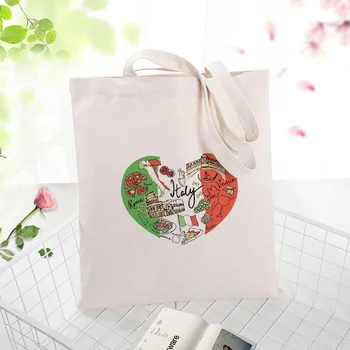 

Italy Canvas Tote Bag Daily Use Text DIY Custom Print Logo Eco Reusable Shopping Bag Recycle Handbag