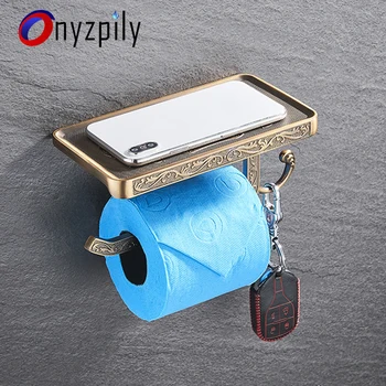 

Onyzpily Antique Carved Zinc Alloy Bathroom Paper Mobile Phone Holder With Shelf Bathroom Towel Rack Toilet Paper Holder Tissue
