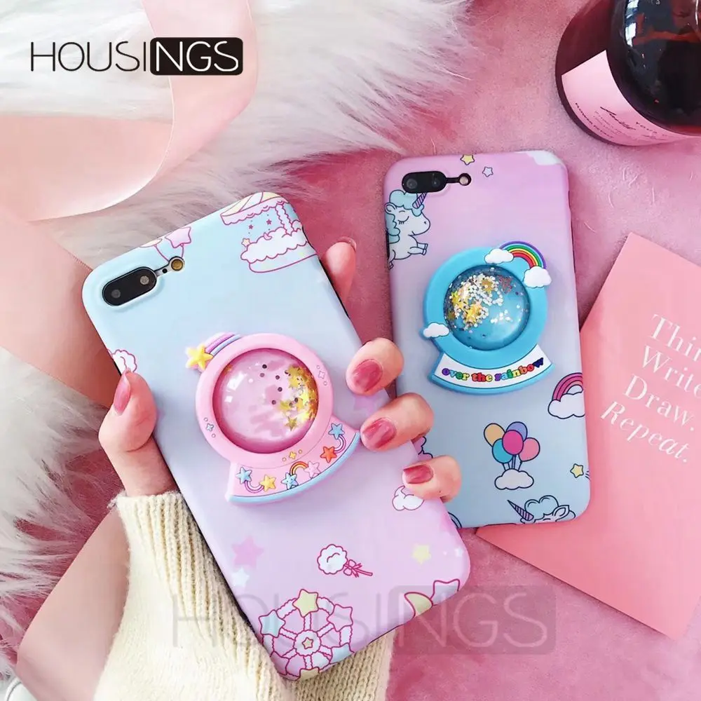 

Cute Unicorn For iPhone 7 8 Plus XR Crystal Ball Quicksand Rainbow Star For iPhone X XS Max 6 6s Plus Cartoon Rainbow Back Cover