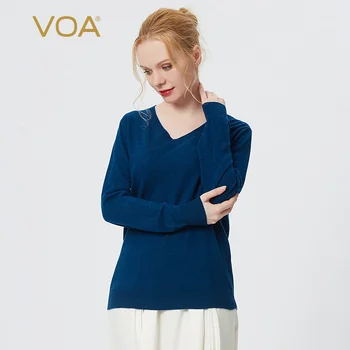 

VOA pure sheep wool chicken heart collar dark pattern long sleeve elastic hem loose pullover sweater EZ1