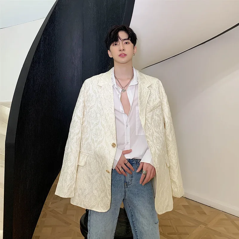 

2020 Spring And Autumn New Three-dimensional Relief Pattern Small Suit Fashion Casual Trend Loose Jacket Coat White M-XL