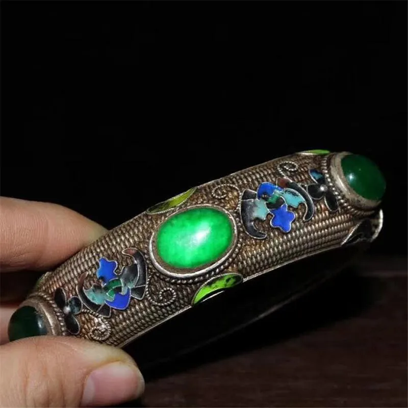 

Коллекция Cloisonne изысканный жадеит браслет из тибетского серебра браслет благоприятный ювелирные изделия подарок фэншуй украшения