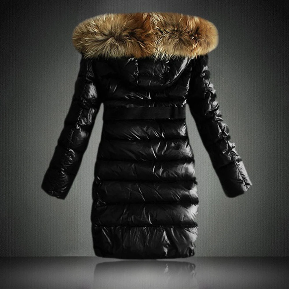 Женское зимнее пальто, парки с меховым капюшоном, Дамская длинная пуховая куртка с капюшоном, женские утепленные тонкие парки, теплая верхняя одежда, пальто D40