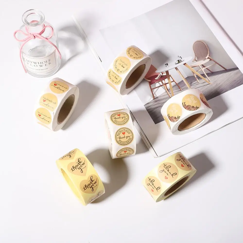 500pcs/Roll Round Thank You With Love Heart Labels Stickers DIY Gift Wedding Decoration Candy Box Decor Sealing Label Sticker | Дом и сад