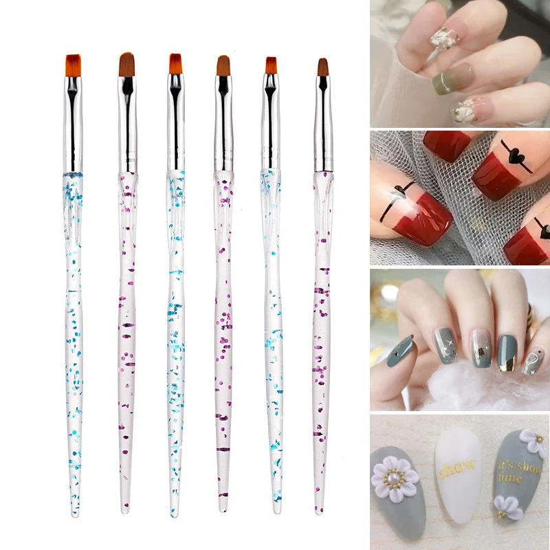 

3Pcs Nail Pen Brush Flat Acrylic Drawing Pen Nail Glue Phototherapy Pen For Professional Salon Gel Nail Brush Flower Painting