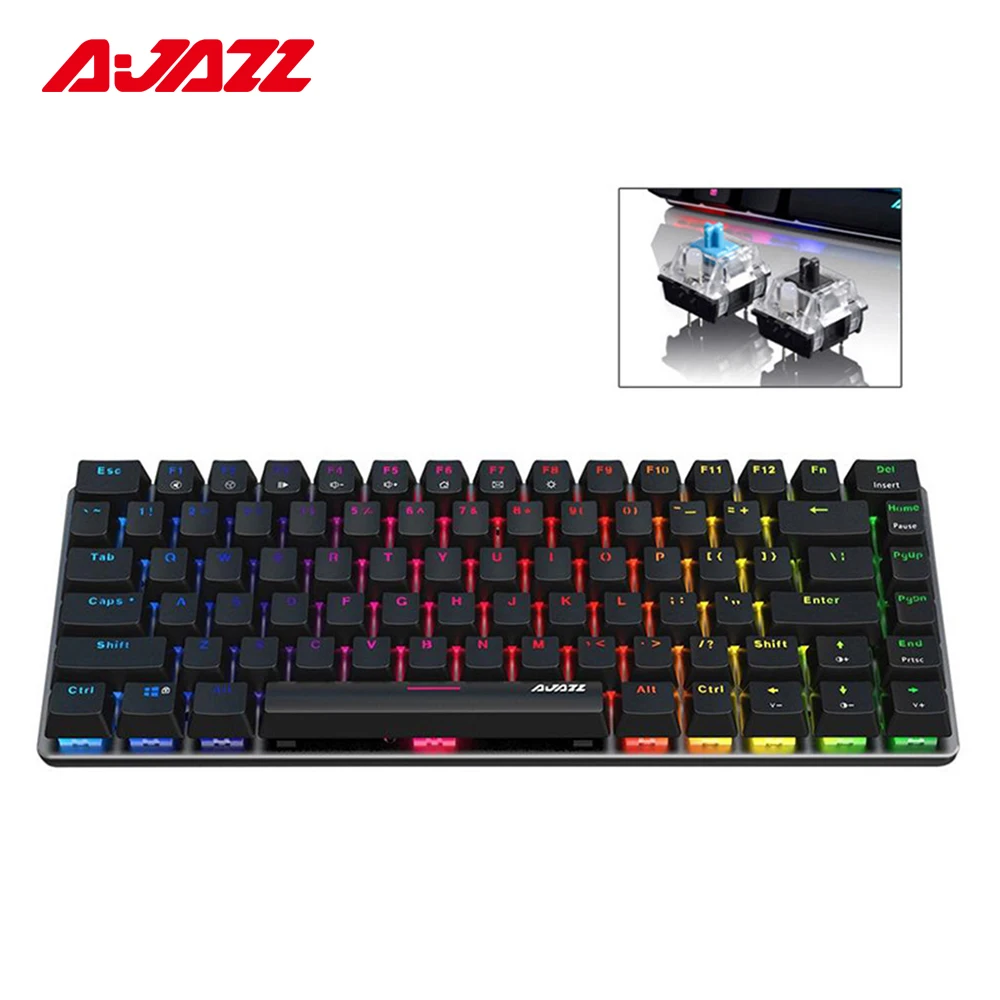 AJAZZ AK33 Mechanical Gaming Keyboard Wired,White Lighting Modes,82 Keys  100% Anti-Ghosting Mechanical Keyboard for Laptop, Windows,MAC, PC Games  and Work, Black Keyboard(Blue Switch) 