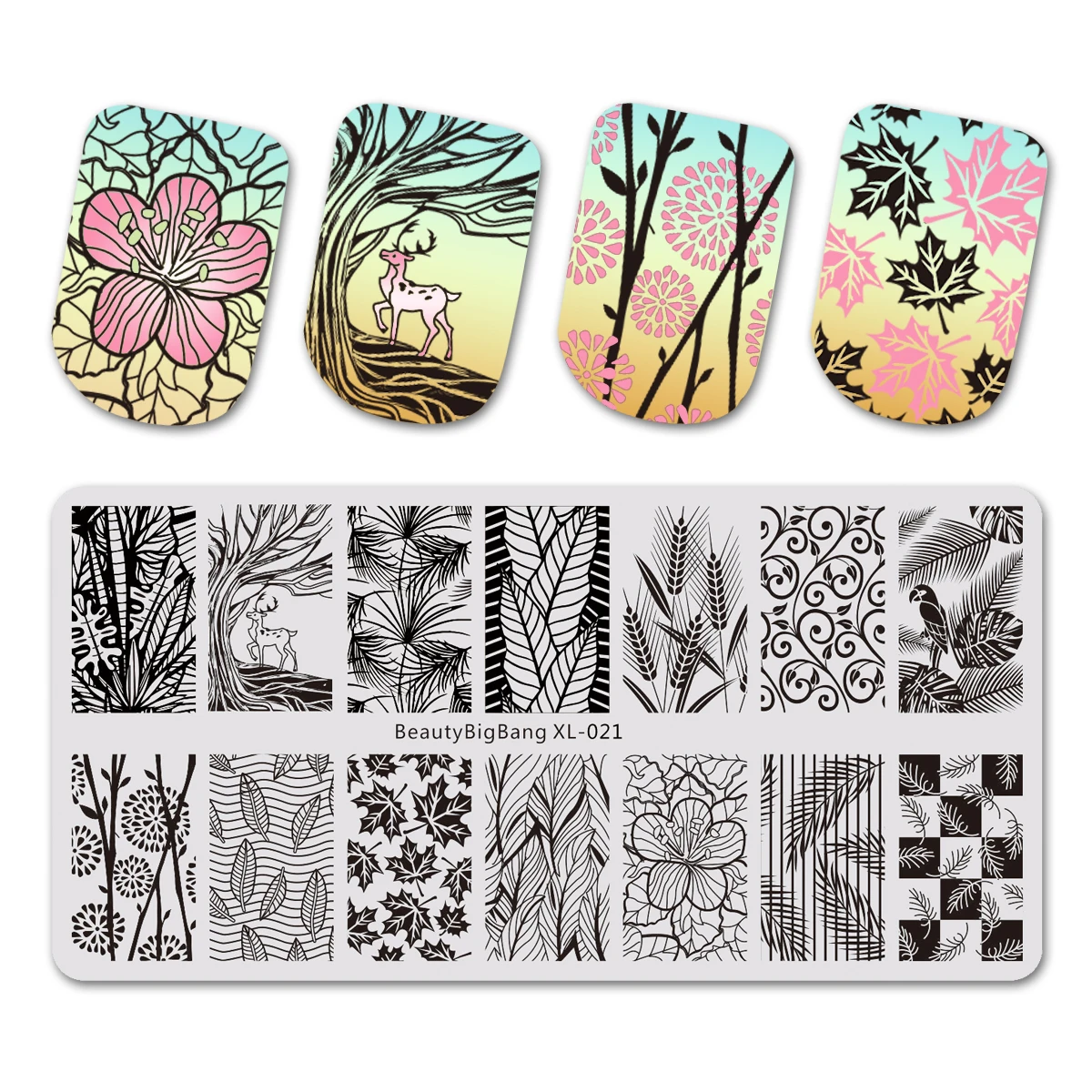 BeautyBigBang XL-021 6*12cm Rectangle Nail Stamping Plates Autumn Leaf Pattern Nail Art Stamp Template Image Plate Stencils