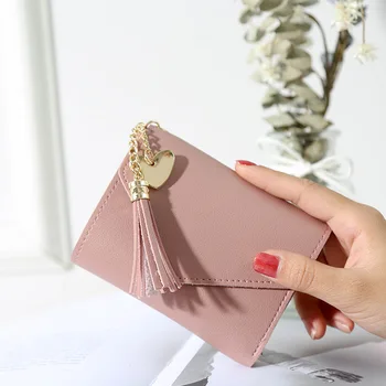 

Fringe purse female short multi-functional large capacity students simulation leather cute fashion zipper folding small wallet