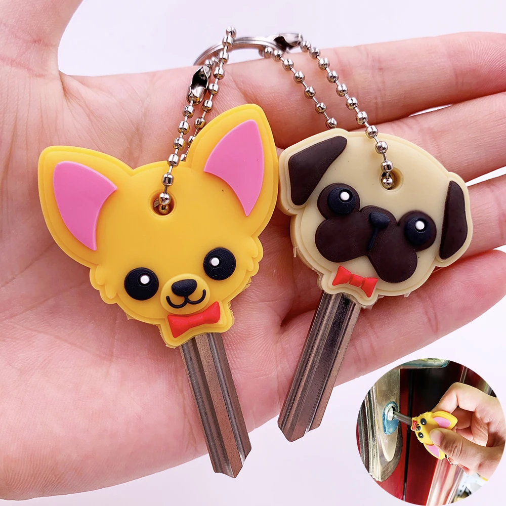 

1 Pc Silicone Keychain Cap Head Cover Key Ring Case Shell Cat Hamster Shih Tzu Pug Dog Animals Shape Lovely Jewelry Gift