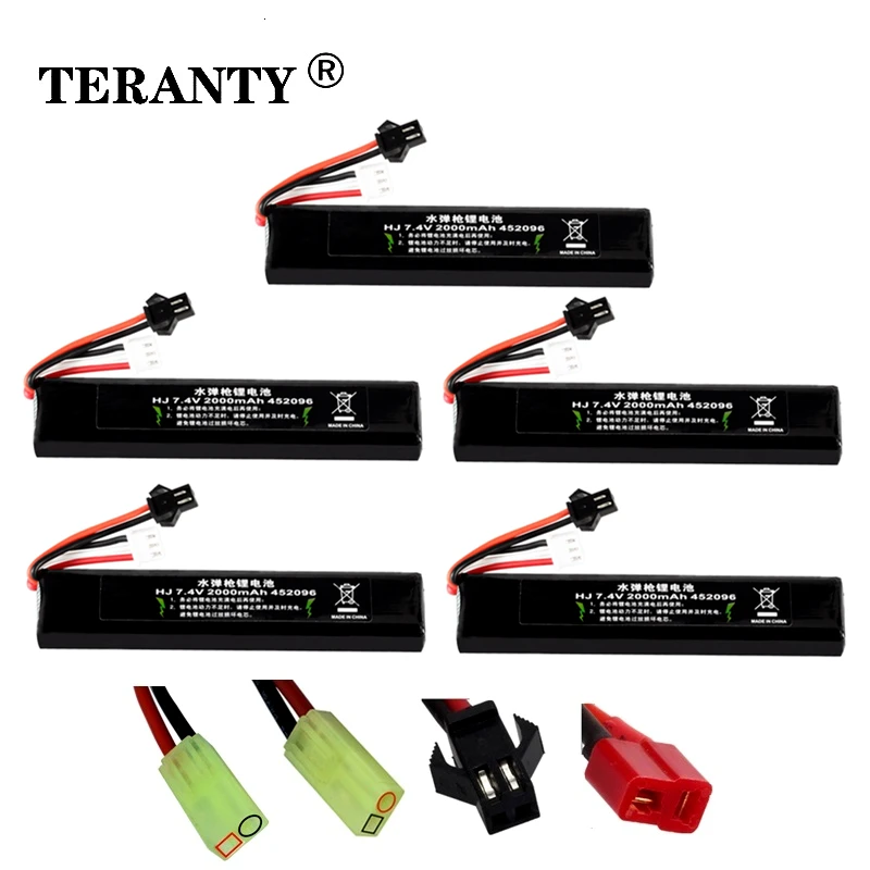TREANTY 5 шт. Аккумулятор для водяного пистолета 2S 7 4 в 2000 мАч Lipo аккумулятор AKKU Mini Airsoft