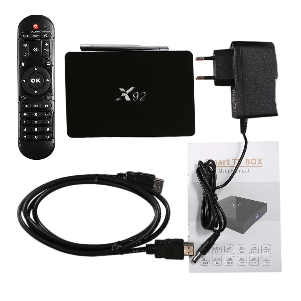 Amlogic S912 Восьмиядерный X92 2 4G/5 8G/802 11 b/g/n/ac Wifi 2G + 16G домашний Медиаплеер Smart Tv Box Top Black |