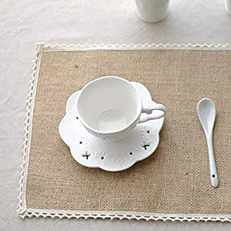 Botique-8Pcs льняной коврик для стола, Кружевная салфетка, набор из натурального джута, тканый коврик для посуды, украшение для свадебной вечеринки