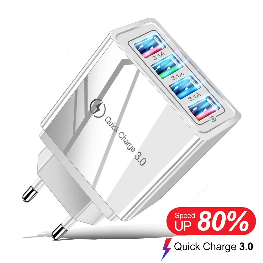 

48W Quick Charge 3.0 QC 3.0 4.0 Fast charger USB portable Charging 4 Ports Mobile Phone Charger For iPhone Samsung Xiaomi Huawei