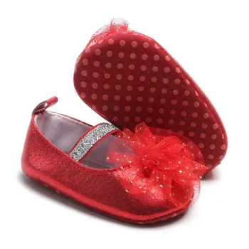 

2020 Infant Princess Shoes Bright PU Shoes with Flower Baby Girl Bowknot Soft Autumn Spring Red 0-18M Shoes First Walkers Hot