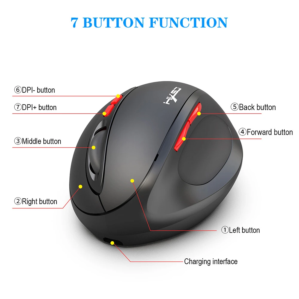 2,4 ГГц Беспроводная мышь инженерный дизайн человеческого тела зарядка Вертикальная мышь 7 кнопок 2,4 ГГц USB оптическая мышь для портативных ПК