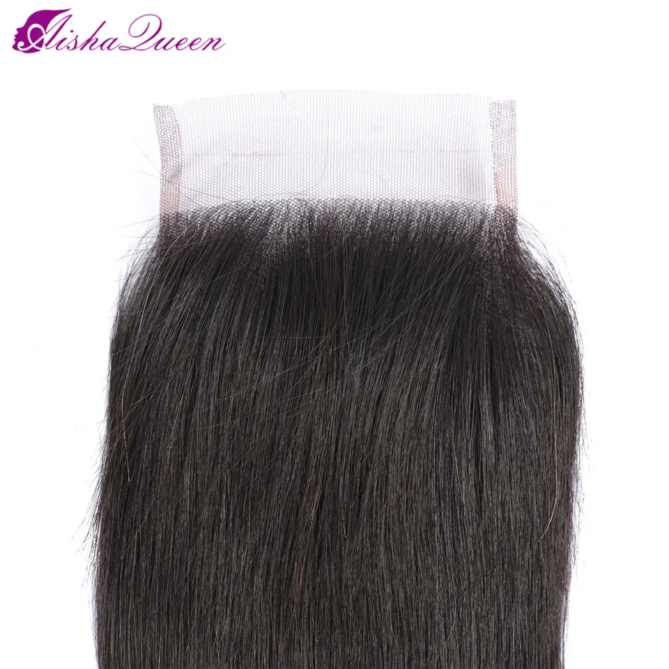 Aisha Queen-Non-Remy Hair Weave, cabelo liso brasileiro, parte livre, fechamento de renda suíça, cor natural