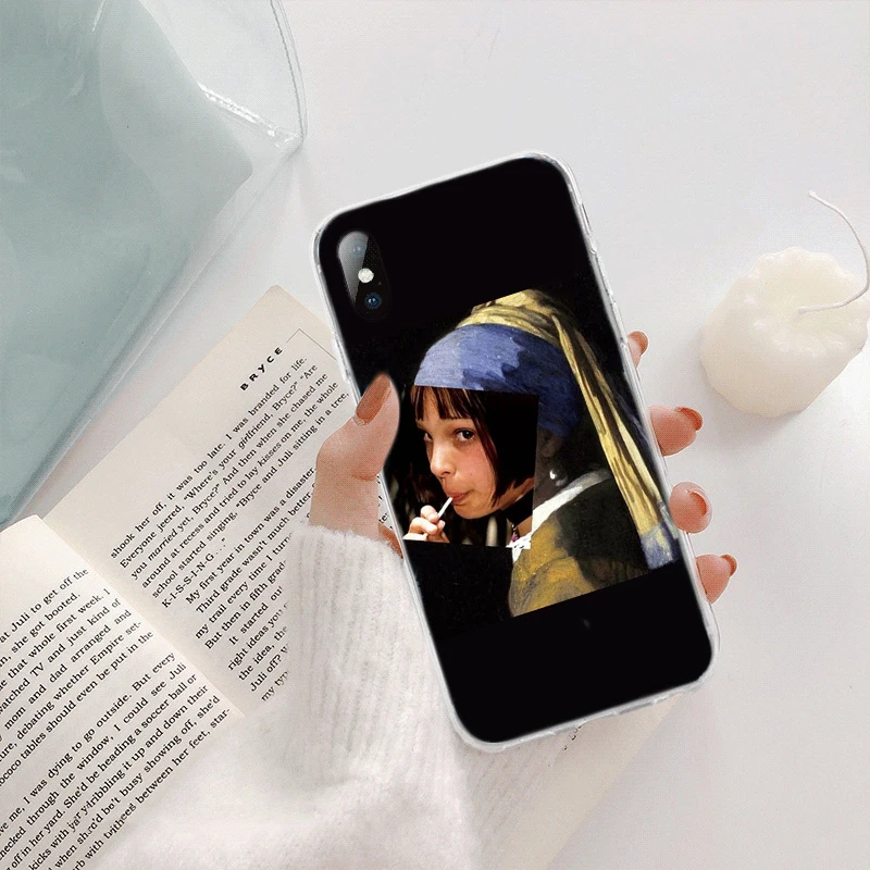 A6 Чехол для телефона Mona Lisa с художественным рисунком из мягкого ТПУ для iphone 11 pro max X XR XS MAX 8 7 6 5 6S 5s PLUS SE MonaLisa gum smoke Case - Цвет: A6