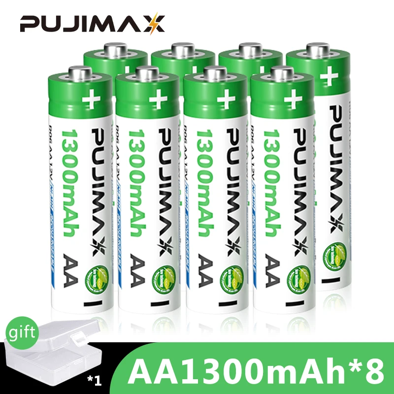 PUJIMAX AA Rechargeable Battery Set 1.2V Ni-MH Batteries 8Pcs 1300mAh Flashlight Toy Remote Control Wireless Mouse Pack | Электроника