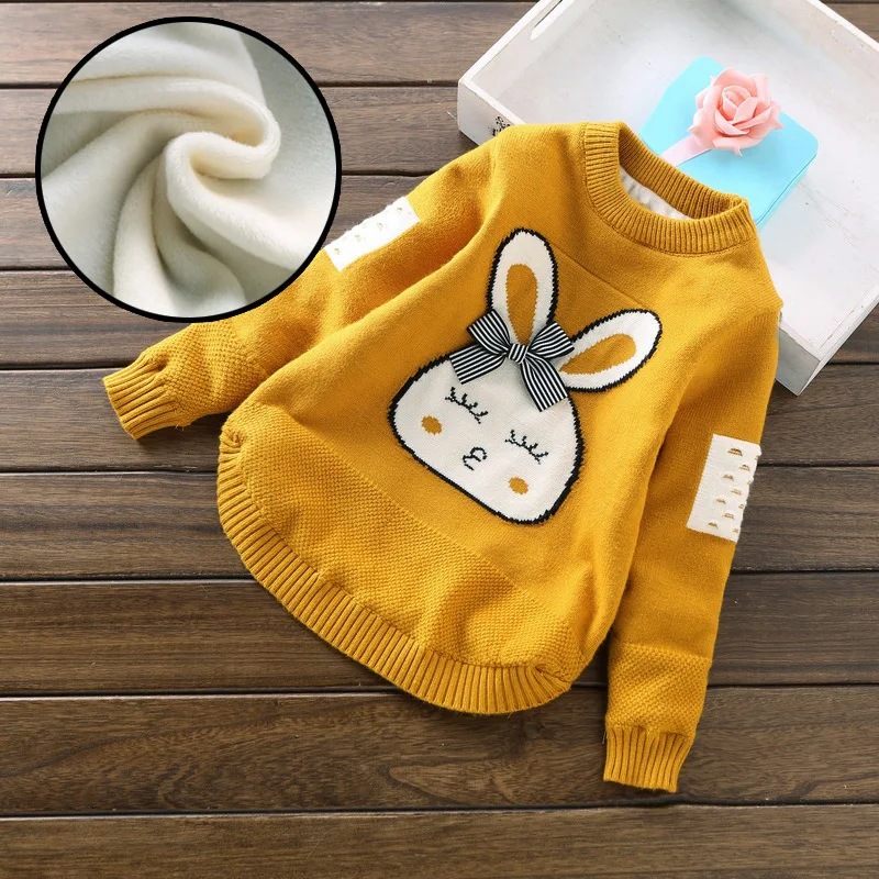 

Spring Autumn Girls Sweater Warm Costume Cartoon Rabbit Printed Children's Pullovers Sweaters For Baby Girls Teens Kids Clothes
