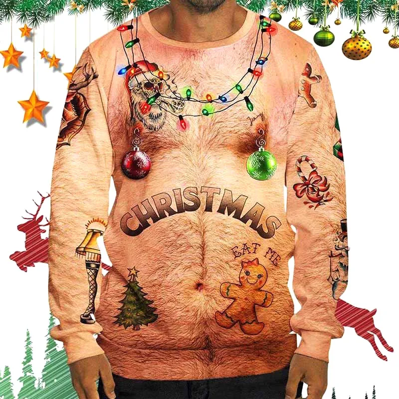 Для Мужчин's 3d цифровой печатный Рождественский свитер, пуловер, свитер с о-образной горловиной, большой Размеры Свитер с длинными рукавами Повседневное кофты