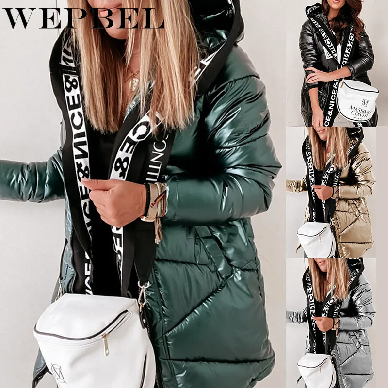 Mandylandy-Parka con capucha gruesa y brillante para mujer, Parka con cremallera, Sexy, holgada, cálida, de manga larga, abrigo largo, chaqueta, Invierno