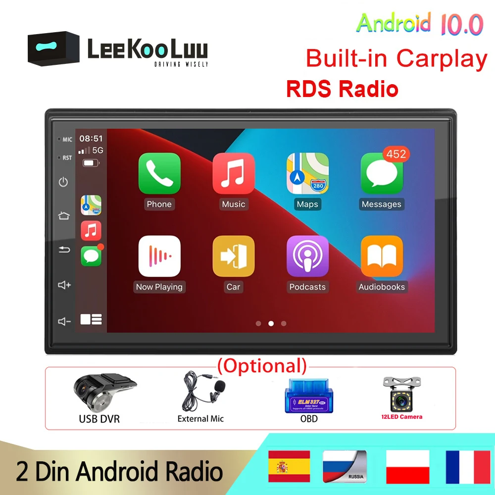 Автомагнитола LeeKooLuu 2 Din Android 10 0 встроенный Carplay GPS-навигация мультимедийный плеер