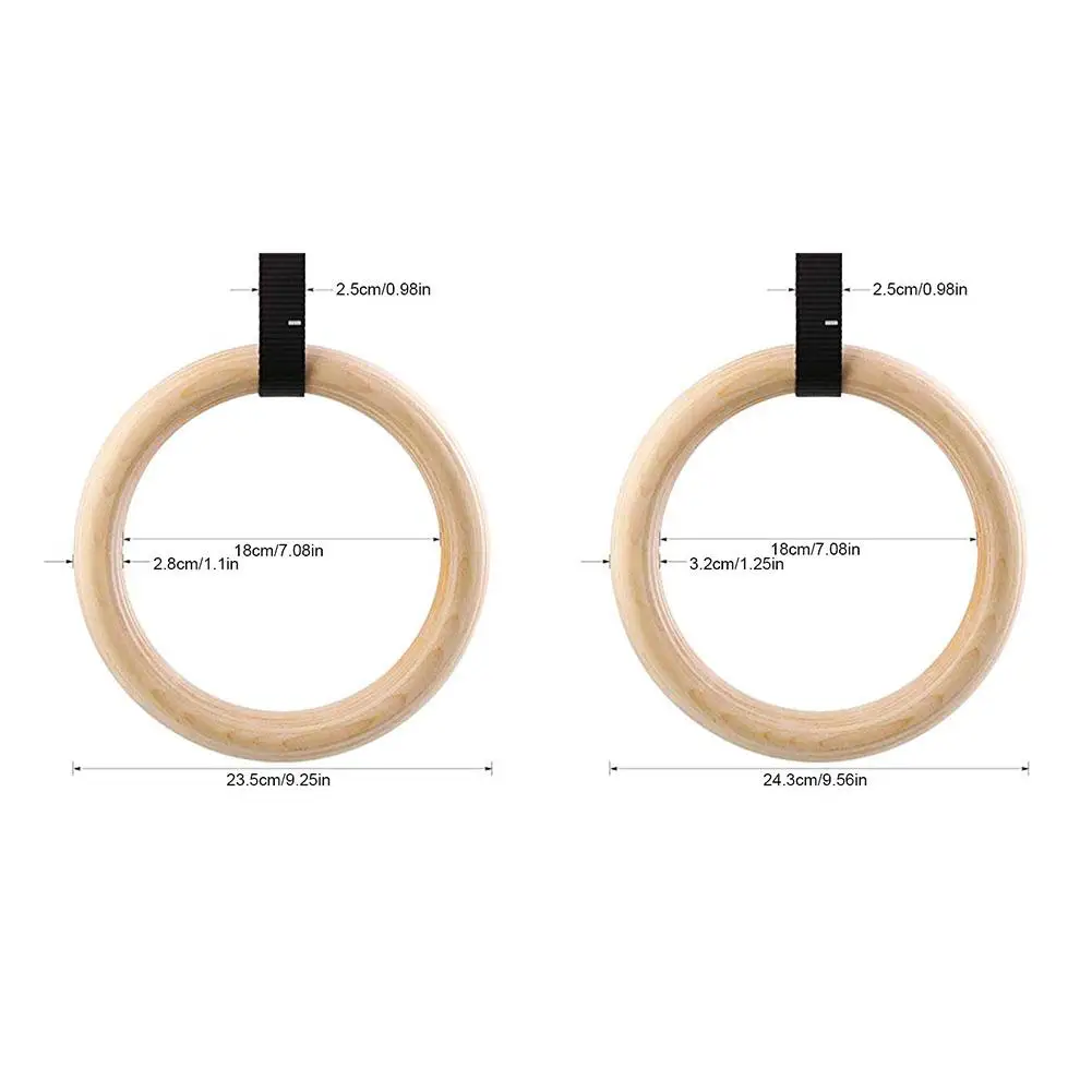  6pcs/set Wooden Gymnastics Rings With Adjustable Cam Buckle Long Strap Exercise Nonslip Training Ri