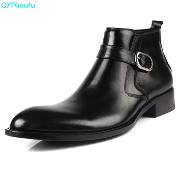 

QYFCIOUFU Handmade Vintage Men Chelsea Boots Genuine Leather Hasp Rome Style Man Ankle Boots Zipper Autumn Male Dress Boots Shoe
