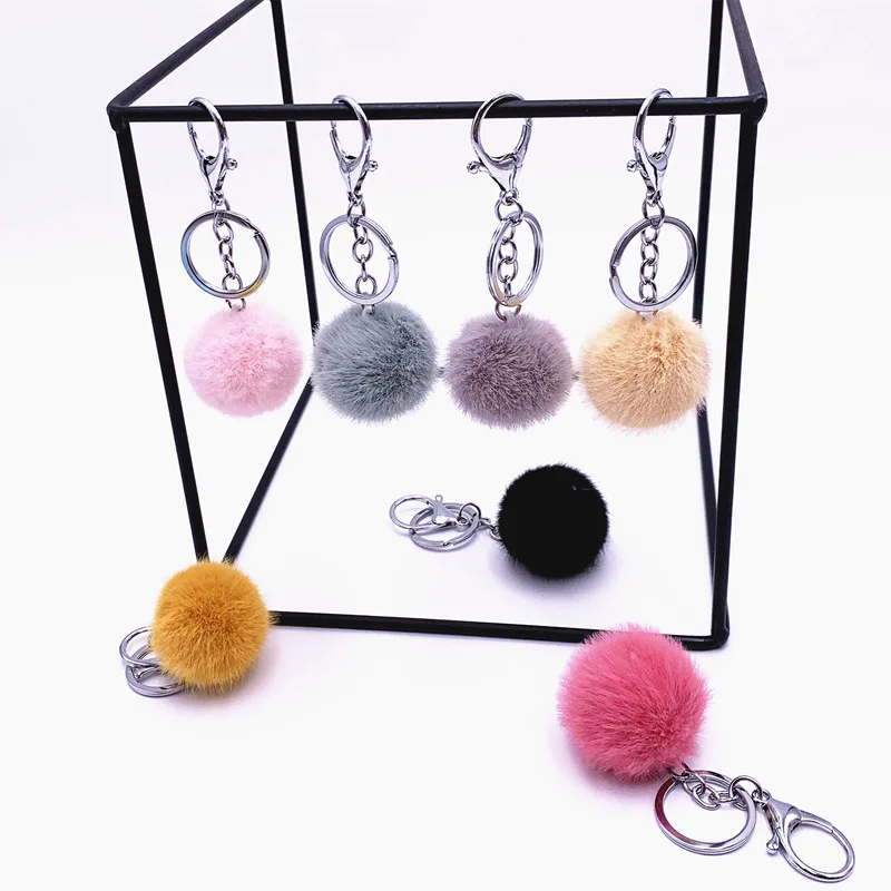 

Cute Candy Color Plush Ball Keychain Women's Bag Pendant Car Key Chain Girls Key Ring Cartoon Accessories Small Gifts