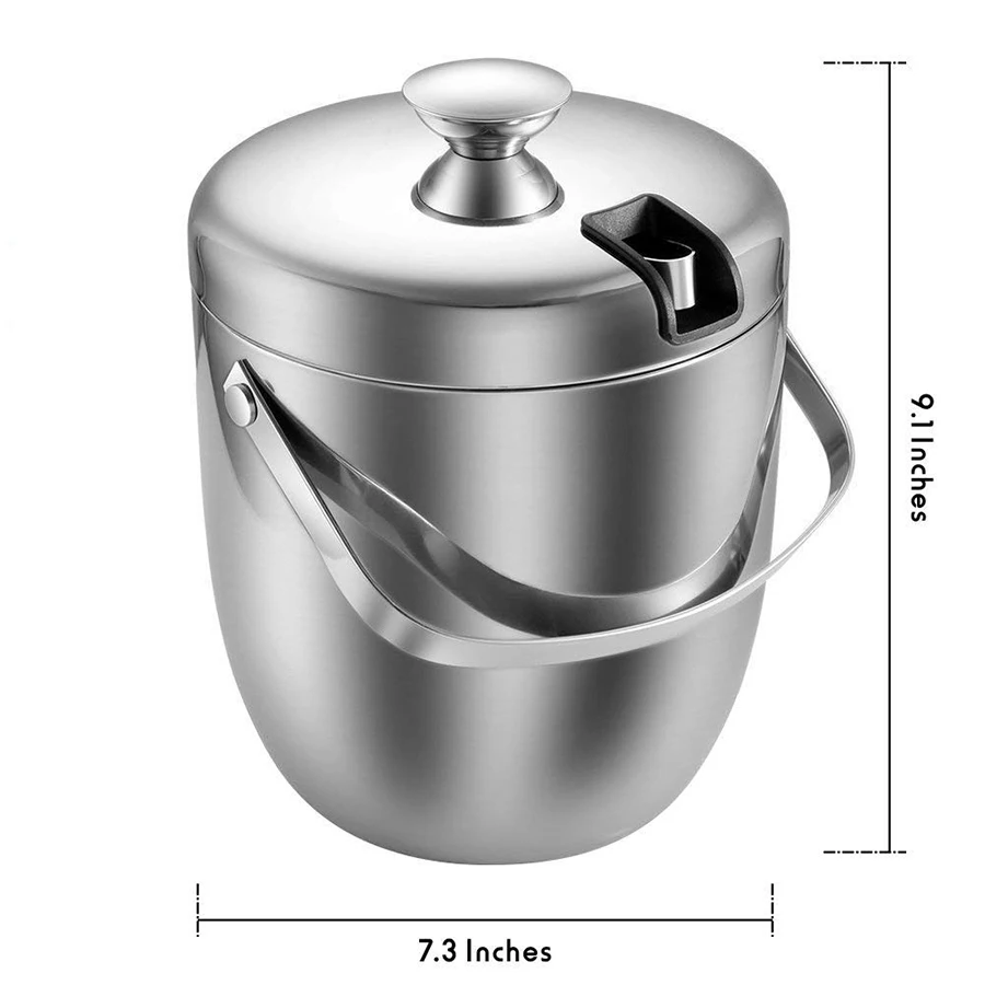 Ведро для льда, изолированное двухстенное ведро для льда из нержавеющей стали 2.8л с крышкой и камнями для охлаждения виски охладитель пива вина