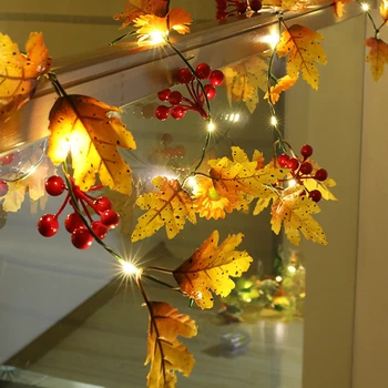 

2M 20 LEDs Light Thanksgiving Christmas Red Fruit Sunflower Maple Leaf Rattan String Lights Holiday Party Festival Decoration