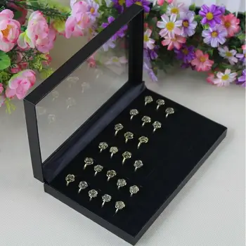 

36 Slots Velvet Glass Jewelry Ring Display Tray Holder Jewelry Display For Rings/Earring Storage Box Organizer Case JCX9356