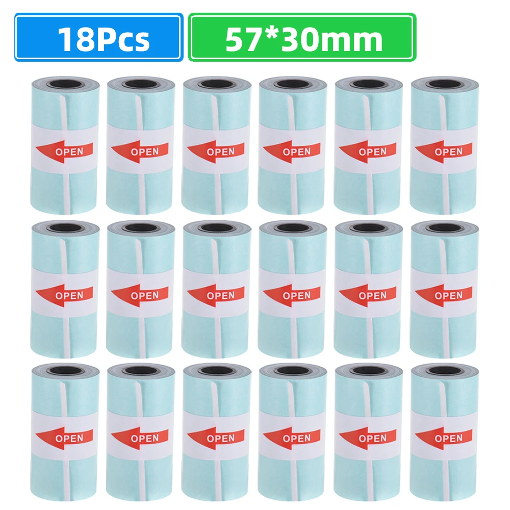 18 Rolls Printable Sticker Paper Roll Direct Thermal Paper Self-adhesive 57*30mm for PeriPage A6 Thermal Printer PAPERANG P1/P2