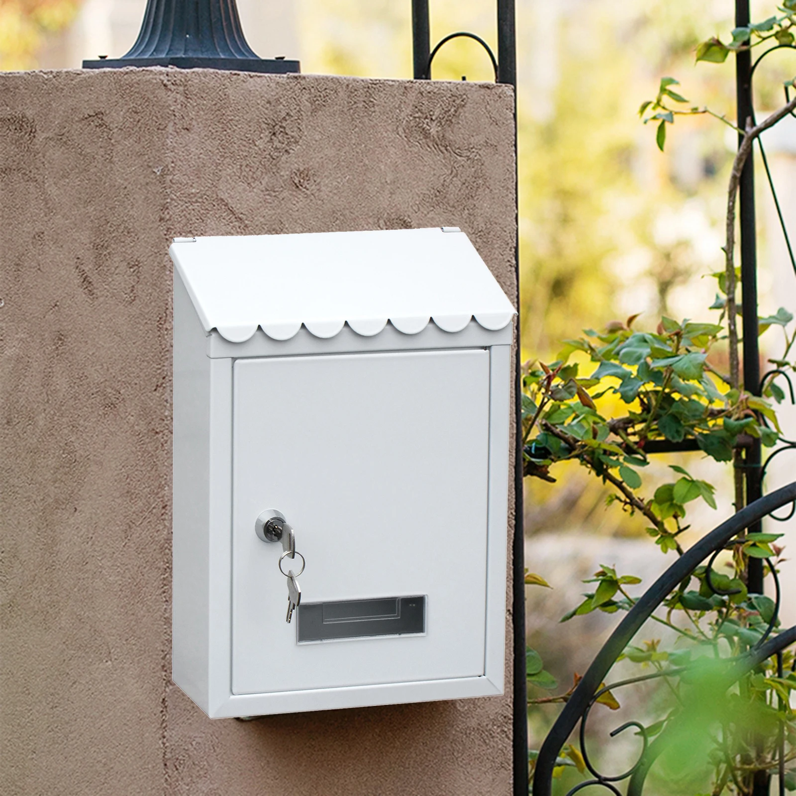 Outdoor Lockable Metal Wall Mounted Mailbox Post Letter Box with Key Home Garden Decoration