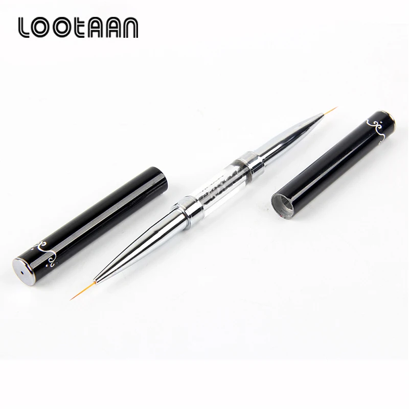 Lootaan черная ручка с двойной головкой и кристаллами 9 мм и 11 мм кисть для рисования подводка Ручка для рисования Гель-лак прозрачный арт для ногтей инструменты для маникюра