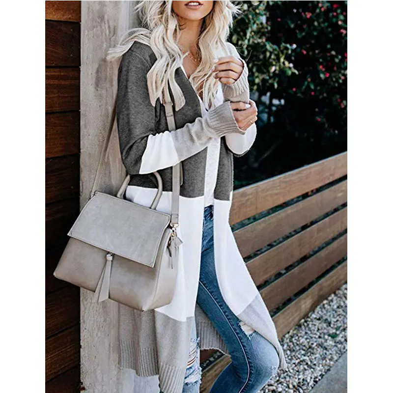 

KAMUCC 2020 New Women Autumn and Winter Casual Long Sleeve Three-color Stitching Cardigan Contrast Sweater Jacket Women's Love