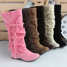 Женские ботинки Новая модная женская обувь розового цвета зимние ботинки размера плюс высокие сапоги с бахромой женские ботинки замшевая женская обувь