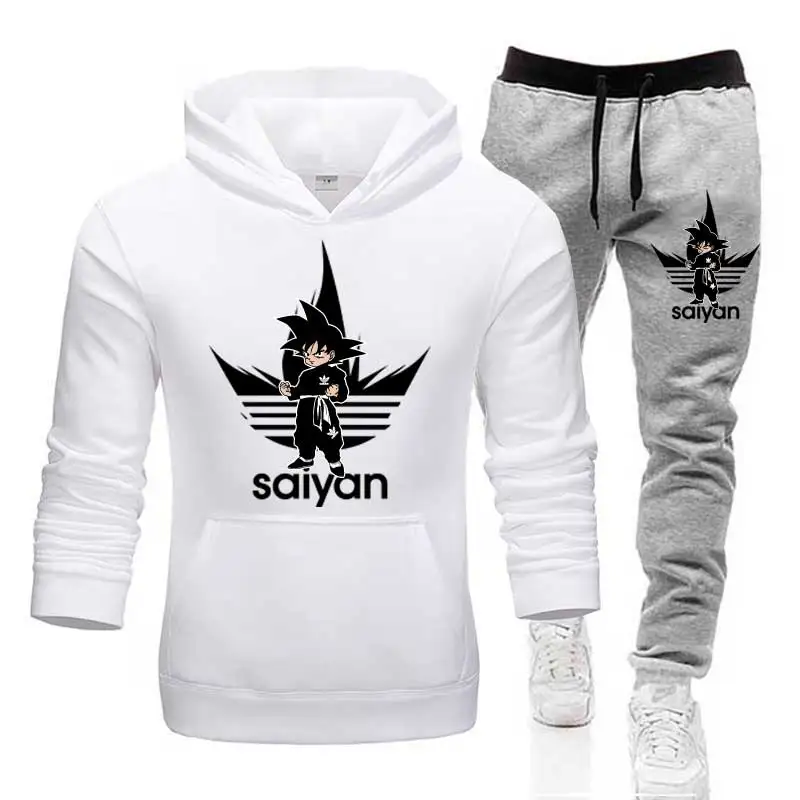 Слоновая кость SAIYAN мужские наборы дропшиппинг толстовки+ брюки Harajuku оптом спортивные костюмы повседневные толстовки спортивный костюм спортивная одежда плюс 5XL - Цвет: Слоновая кость