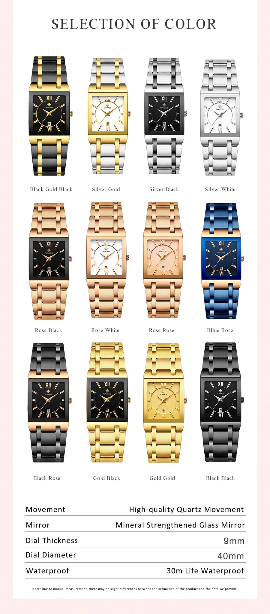 New WWOOR Ladies Watch Luxury Brand Women Gold Square Wristwatch Minimalist Analog Quartz Movement Casual Watch Relogio Feminino